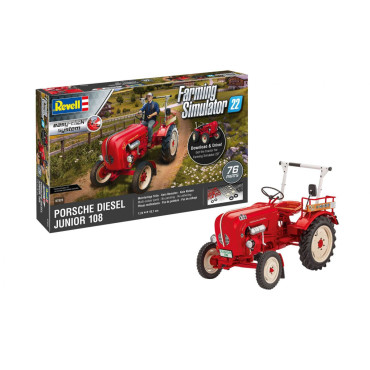 KIT PARA MONTAR REVELL EASY-CLICK TRATOR PORSCHE DIESEL JUNIOR 108 FARMING SIMULATOR 22 1/24 76 PEÇAS REV 07823